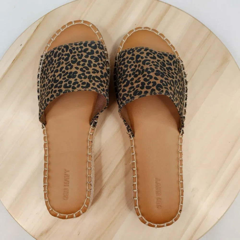 Old Navy Faux Suede Espadrille Tan & Black Sandals Women US 9